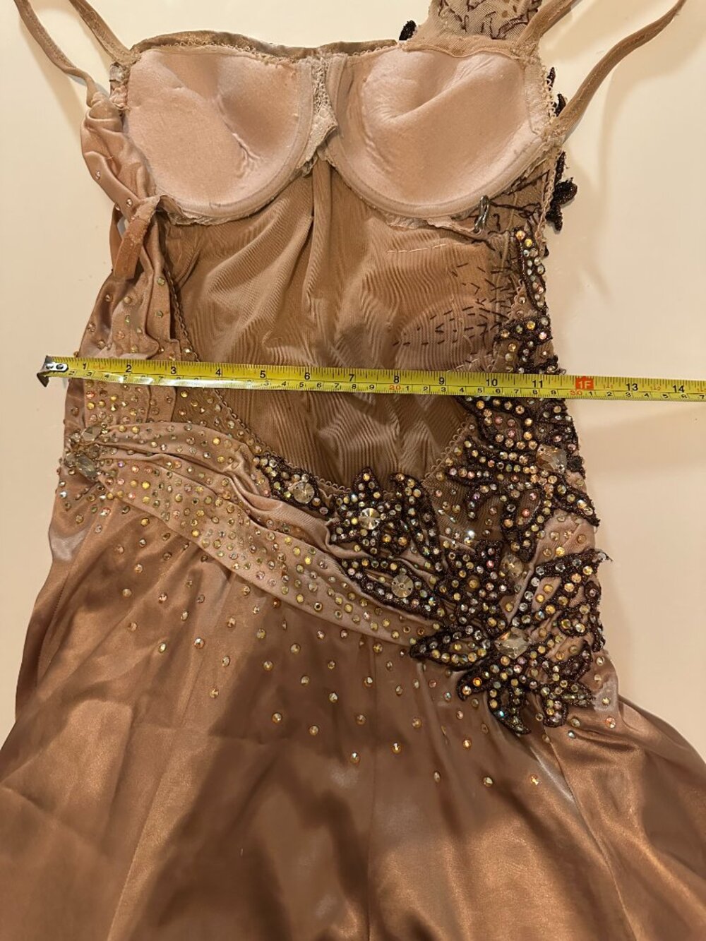 Liquid Gold Gala Evening Gown, Beaded Formal Maxi Dress XS/S, Black Tie Event - Picture 11 of 16